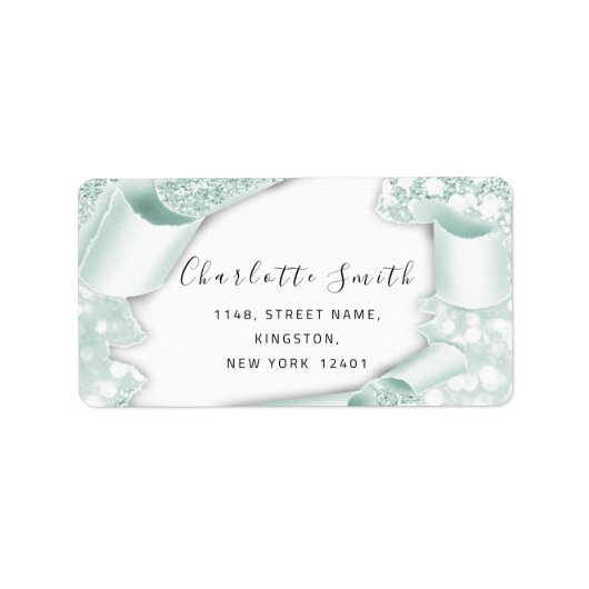 Bridal RSVP Wedding 3D Mint Lijst Glitter Etiket (Voorkant)