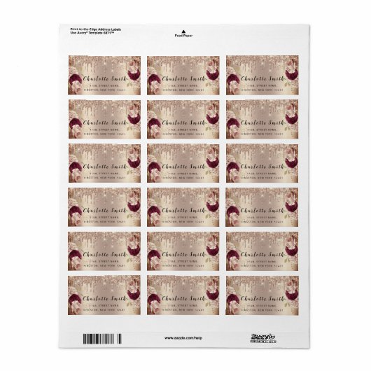 Bridal RSVP Wedding Drift Floral Roos Marsala Etiket (Full Sheet)