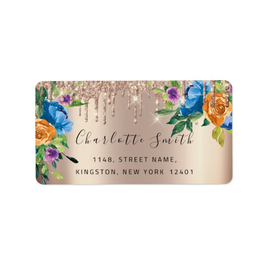 Bridal RSVP Wedding Drift Navy Floral Roos Gold Etiket (Voorkant)