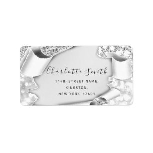 Bridal RSVP Wedding Event 3D Effect Glitter Silver Etiket
