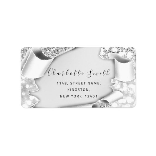 Bridal RSVP Wedding Event 3D Effect Glitter Silver Etiket (Voorkant)