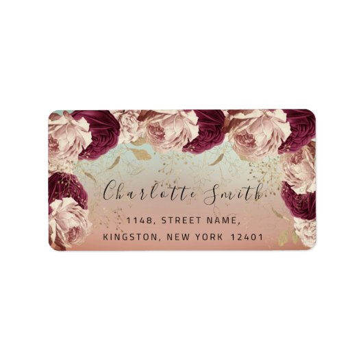 Bridal RSVP Wedding Event Floral Roos Marsala Blue Etiket (Voorkant)