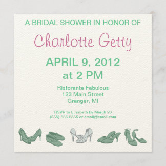 Bridal Shoes Bridal Shower Invitations Green/White Kaart