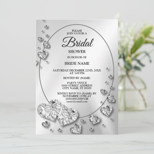 Bridal Show Partij Zilver Grijze harten Elegant Kaart (Staand voorkant)