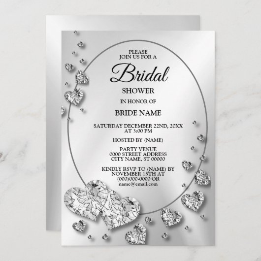 Bridal Show Partij Zilver Grijze harten Elegant Kaart (Voorkant / Achterkant)