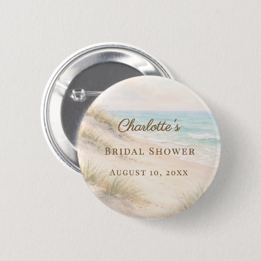 Bridal Shower beach coastal elegant Ronde Button 5,7 Cm (Voorkant /achterkant)
