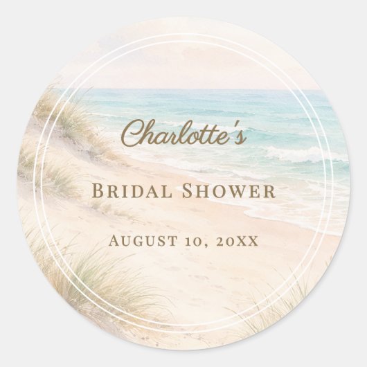 Bridal Shower beach coastal elegant Ronde Sticker (Voorkant)