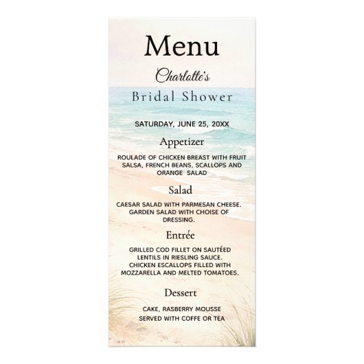 Bridal Shower beach party menu card (Voorkant)