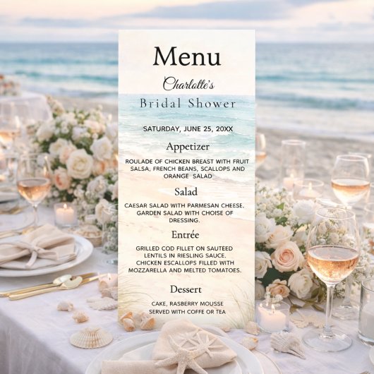 Bridal Shower beach party menu card