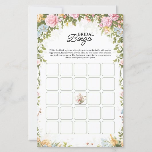 Bridal Shower Bingo Game Card Garden Party Theme (Voorkant)