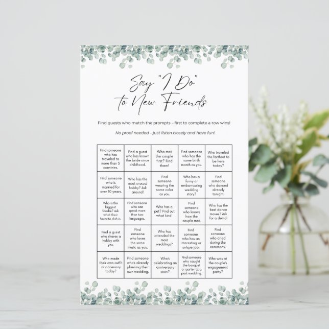 Bridal Shower Bingo Game Say I Do Game (Staand voorkant)