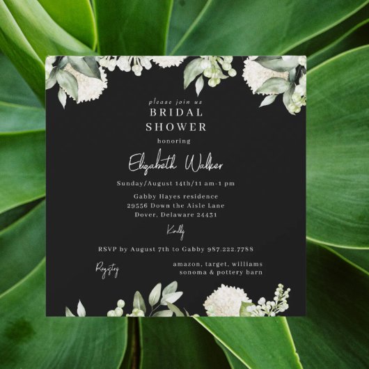 Bridal Shower Black White Hydrangea Square Kaart