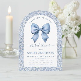 Bridal Shower Blue Bow Arch Vintage Floral Pattern Kaart