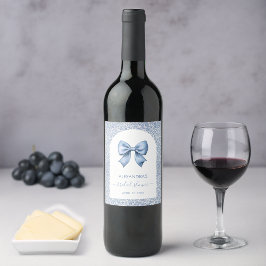 Bridal Shower Blue Bow White Arch Floral Pattern Wijn Etiket