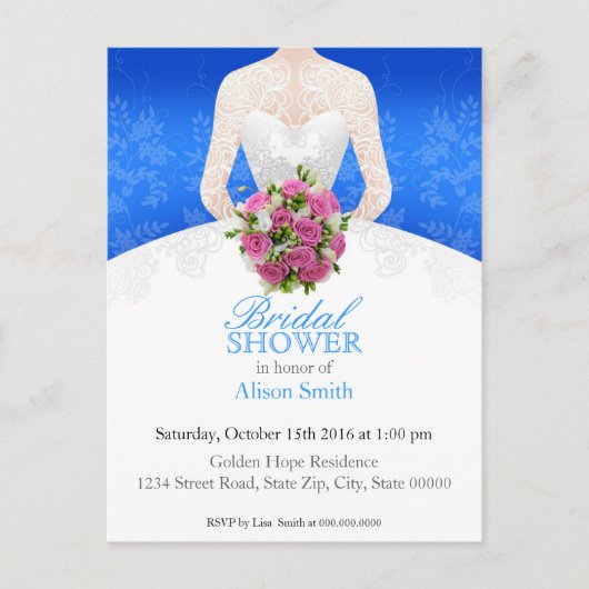 Bridal Shower blue invitation Uitnodiging Briefkaart (Voorkant)