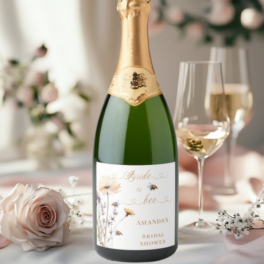 Bridal Shower Bride to bee wildflowers ivory Sparkling Wijnetiket