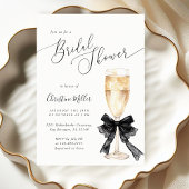 Bridal Shower Champagne Invitation with Black Bow  Kaart