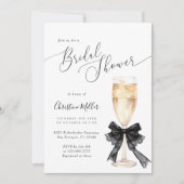 Bridal Shower Champagne Invitation with Black Bow  Kaart (Voorkant)