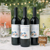 Bridal Shower Dusty Blue Floral Custom Wijn Etiket