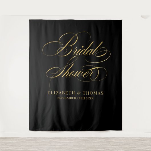 Bridal shower elegant black and gold backdrop wandkleed (Voorkant)