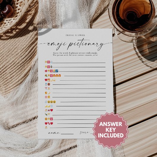 Bridal Shower Emoji Pictionary Game With Answers Kaart