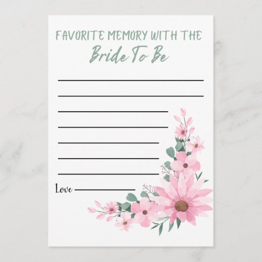 Bridal Shower Favorite Memory Game Pink Flowers Advieskaart (Voorkant)