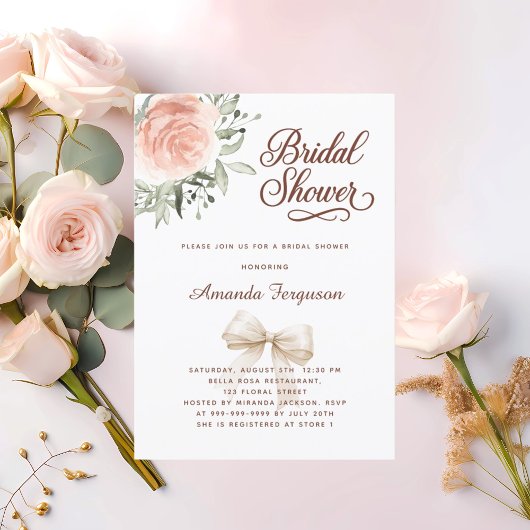 Bridal Shower floral rose gold bow elegant Kaart