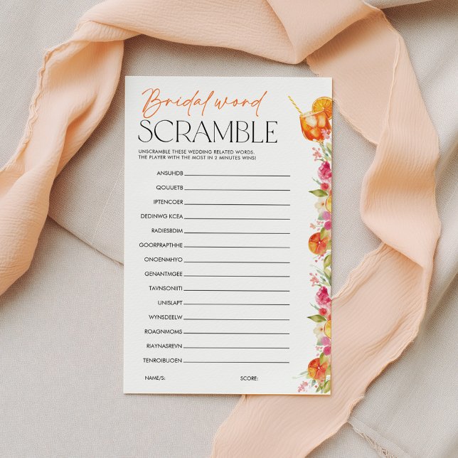 Bridal Shower Game Bridal Word Scramble Spritz (Bridal Word Scramble | Love at first spritz Bridal Shower Game)