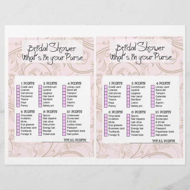Bridal Shower Game- What is in your purse? (Voorkant)