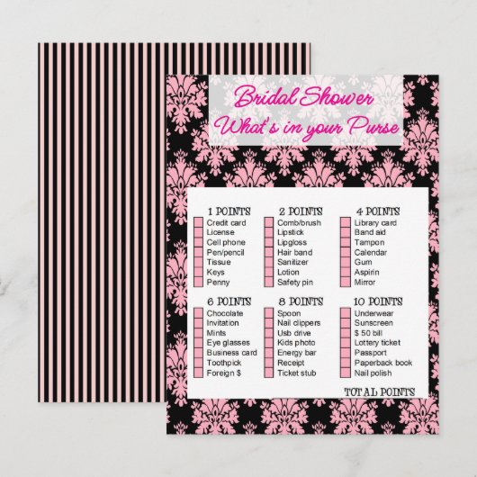 Bridal Shower game, What is your purse Uitnodiging Briefkaart (Voorkant / Achterkant)