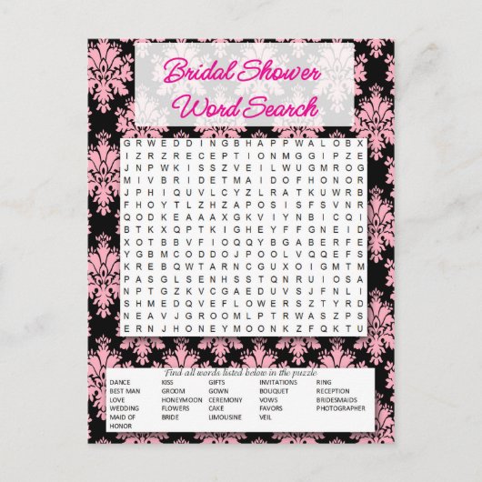 Bridal shower game- Word search- Uitnodiging Briefkaart (Voorkant)