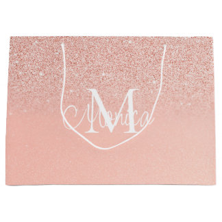Bridal Shower  Glitter Baby Pink Monogram Gift Bag Groot Cadeauzakje