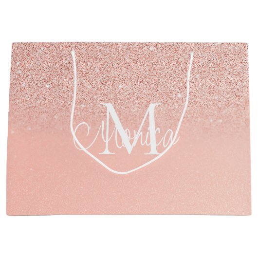 Bridal Shower  Glitter Baby Pink Monogram Gift Bag Groot Cadeauzakje (Voorkant)