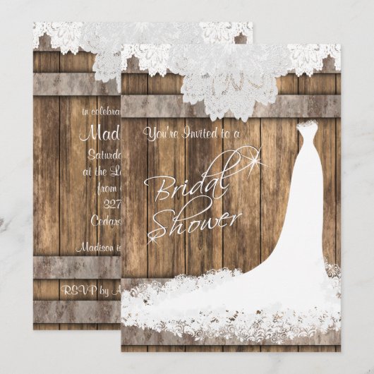 Bridal 👰 Shower in Rustic Wood & White Lace Kaart (Voorkant / Achterkant)