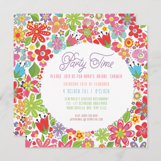 BRIDAL SHOWER INVITATIE VOOR DE BRIGHT SPRING FLOR KAART (Voorkant / Achterkant)