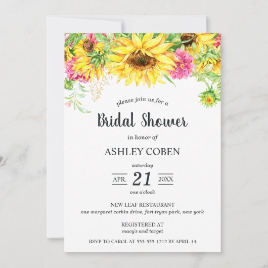 Bridal Shower Invitation and Cascading Sunflower Kaart (Voorkant)