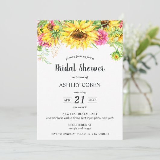 Bridal Shower Invitation and Cascading Sunflower Kaart (Staand voorkant)