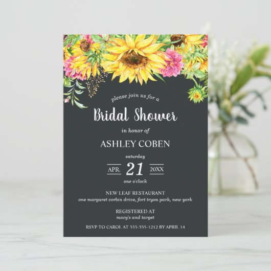 Bridal Shower Invitation and Cascading Sunflower Kaart (Staand voorkant)