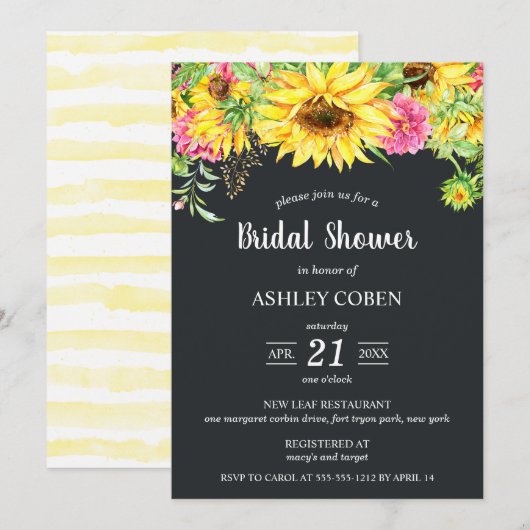 Bridal Shower Invitation and Cascading Sunflower Kaart (Voorkant / Achterkant)
