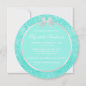 Bridal Shower Invitation Aqua Damask White Bow Kaart (Achterkant)