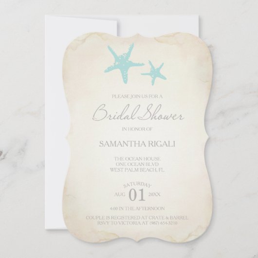 BRIDAL SHOWER Invitation - Beach Starfish Kaart (Voorkant)