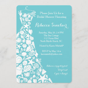 Bridal Shower Invitation, Beach, Zee Shell Dress Kaart