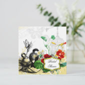 Bridal Shower Invitation Bird and Nasturtiums Kaart (Staand voorkant)
