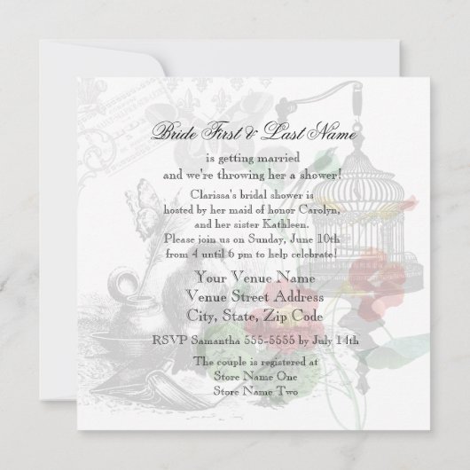Bridal Shower Invitation Bird and Nasturtiums Kaart (Achterkant)