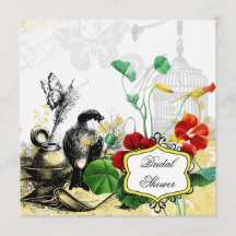 Bridal Shower Invitation Bird and Nasturtiums