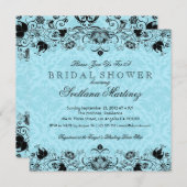 Bridal Shower Invitation Black & Blue Damaskers Kaart (Voorkant / Achterkant)