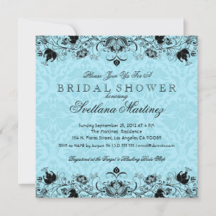 Bridal Shower Invitation Black & Blue Damaskers Kaart