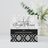 Bridal Shower Invitation Black Damask Monogram Kaart (Staand voorkant)