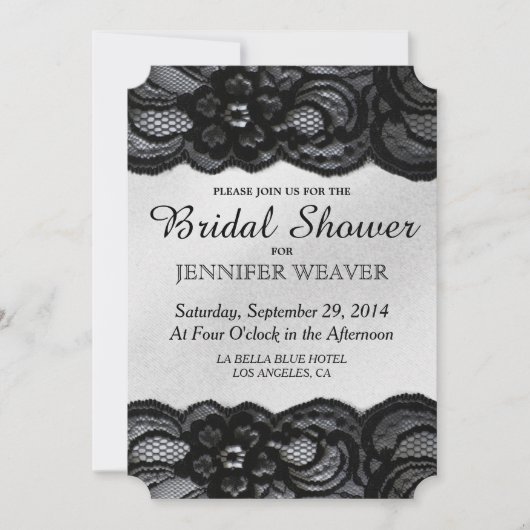Bridal Shower Invitation Black Lace en Satin Kaart (Voorkant)