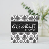 Bridal Shower Invitation Black & White Damask Kaart (Staand voorkant)